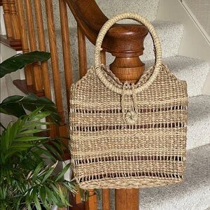 Natural Boho Woven Wicker Tote Clutch Purse